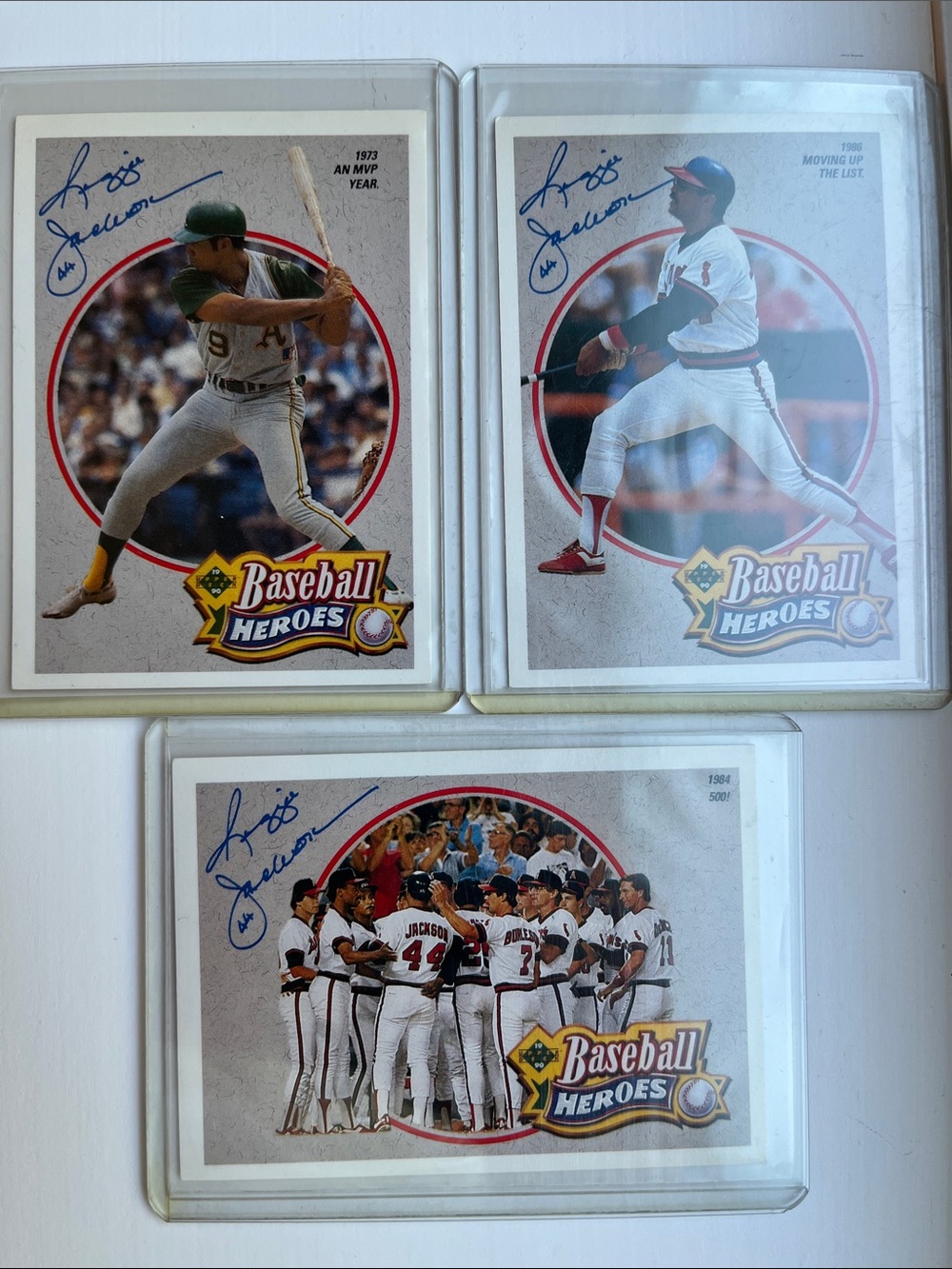 1990 Upper Deck Baseball Heroes. Reggie Jackson 3 Card Set.